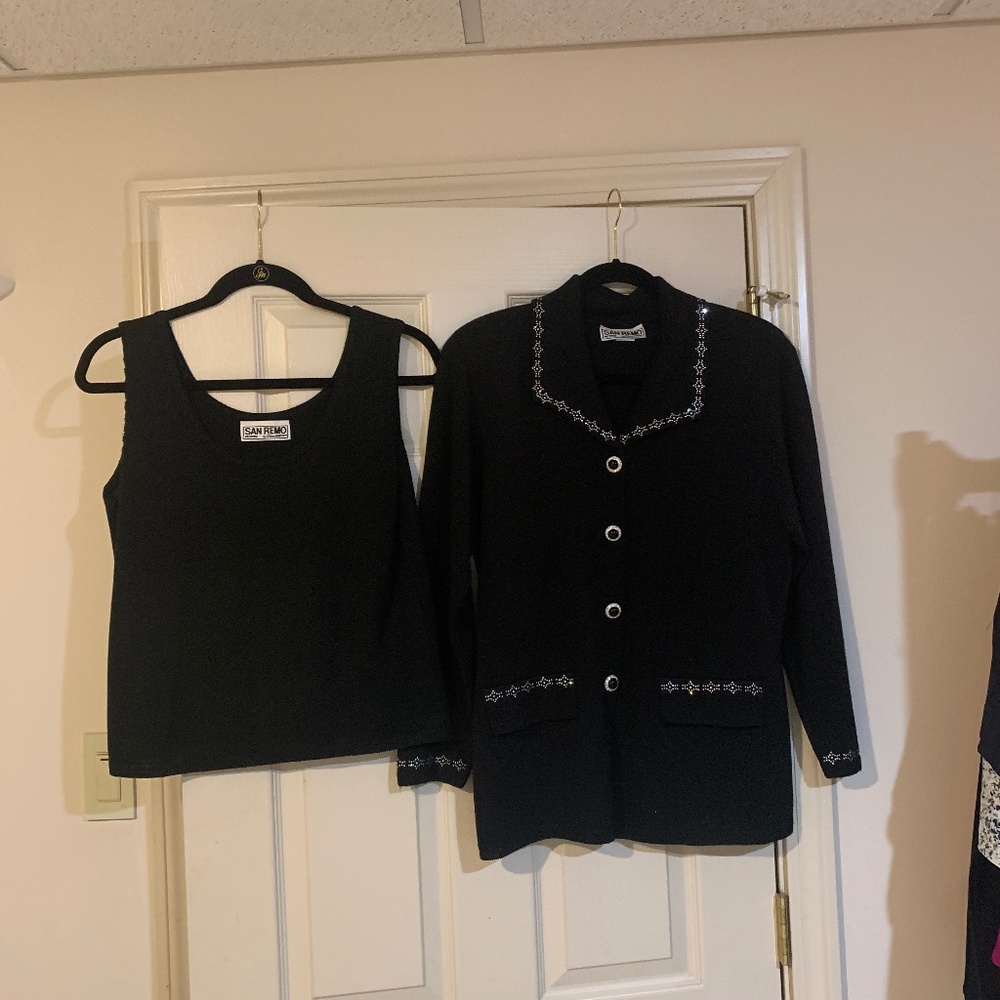 San Remo Petites Black Embellished Twin Sweater Set sz M